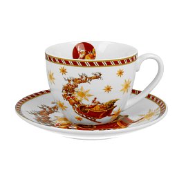 Obrázek pro produkt Šálek s podšálkem Santa na saních 0,25l porcelán