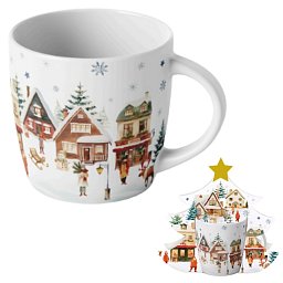 Hrnek Vánoční vesnička 0,4l porcelán (stromeček) Obrázek pro produkt Hrnek Vánoční vesnička 0,4l porcelán (stromeček)