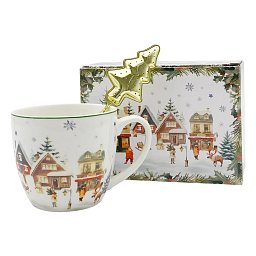 Hrnek se sítkem Vánoční vesnička 0,46l porcelán Obrázek pro produkt Hrnek se sítkem Vánoční vesnička 0,46l porcelán