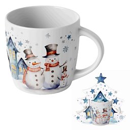 Hrnek Sněhuláci 0,4l porcelán (stromeček) Obrázek pro produkt Hrnek Sněhuláci 0,4l porcelán (stromeček)