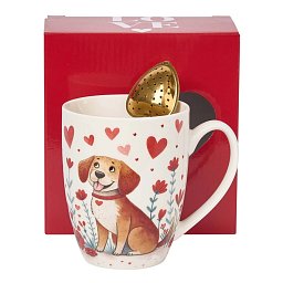Obrázek pro produkt Hrnek se sítkem Dog with Hearts 0,36l porcelán