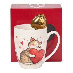 Obrázek pro produkt Hrnek se sítkem Cat with Heart 0,36l porcelán