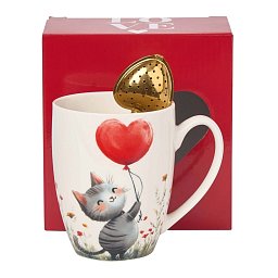 Obrázek pro produkt Hrnek se sítkem Cat with Balloon 0,36l porcelán