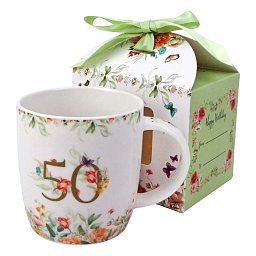 Obrázek pro produkt Narozeninový hrnek "50" v krabičce s mašlí 0,4l