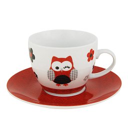 Obrázek pro produkt Set pro dva Sova červená 0,25l porcelán